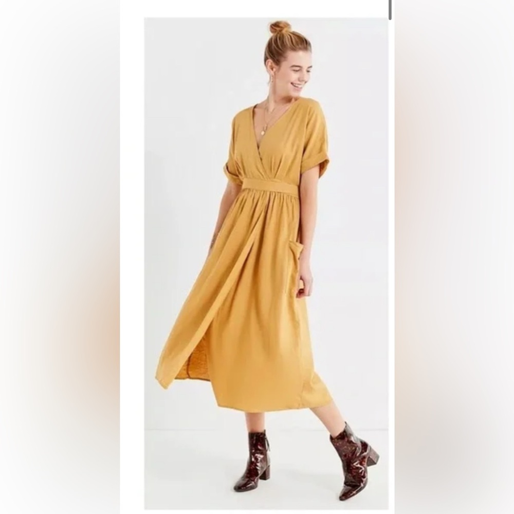 Urban Outfitters Gabrielle mustard/tan Maxi Wrap Dress